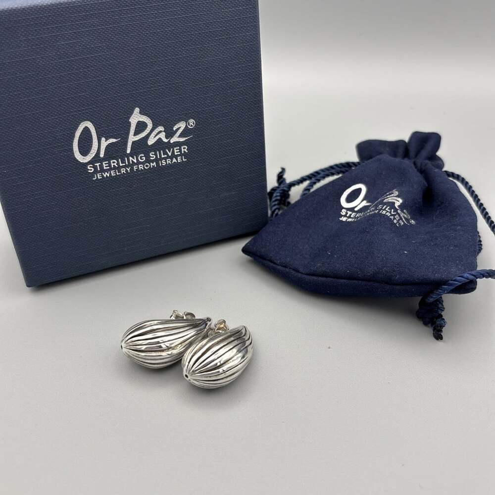 Or Paz Israel Wavy Textured Teardrop Sterling Silver 925 Earrings